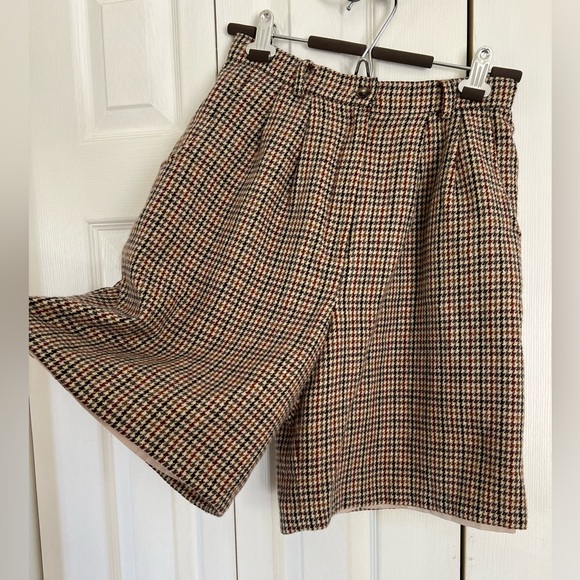 Savanna 4 Vtg pleated Trouser Shorts Petite Dark Academia Wool Blend Houndstooth - Picture 1 of 9